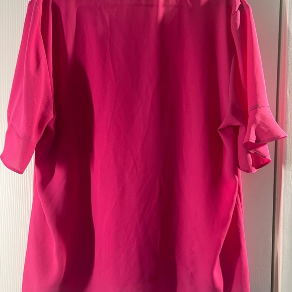 Karl Lagerfeld Paris Blouse Womens XL Pink Ruffle Trim V Neck Button Up Top - Picture 8 of 15